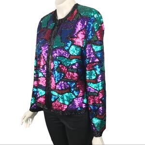 Bergdorf Goodman Jacket Sequin Vintage Multicolor Womens Size M